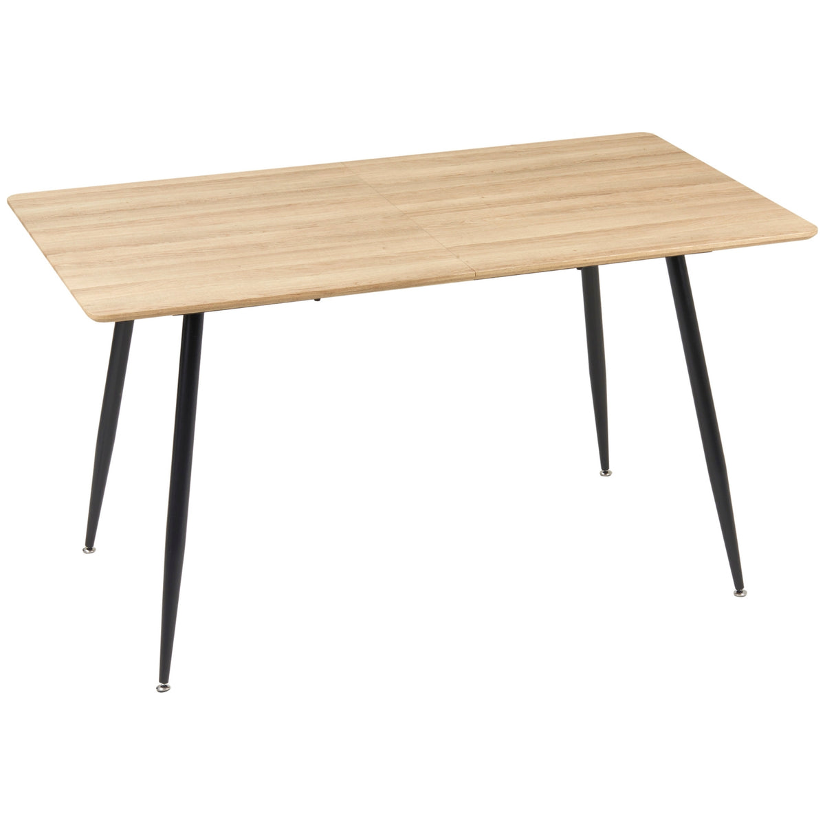 Dining Table Modern Kitchen Table For 4 People, Dining Room Table In Black With Wood Look, Steel Legs, 140X80X76Cm, Natural