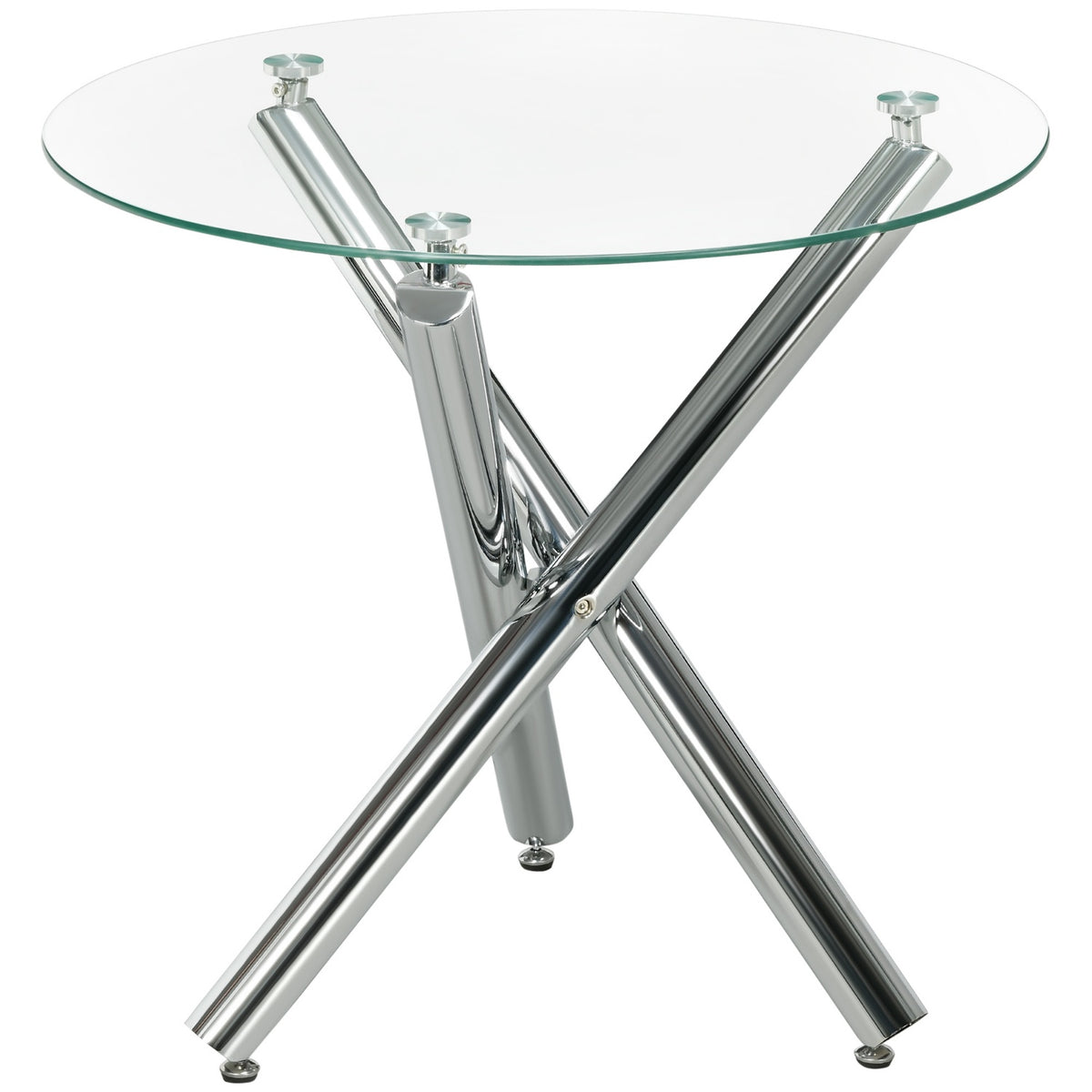 Dining Table, Round Dining Room Table, Kitchen Table For 4 People, Living Room Table With Glass Table Top, Steel, Ø80 X 74 Cm, Transparent