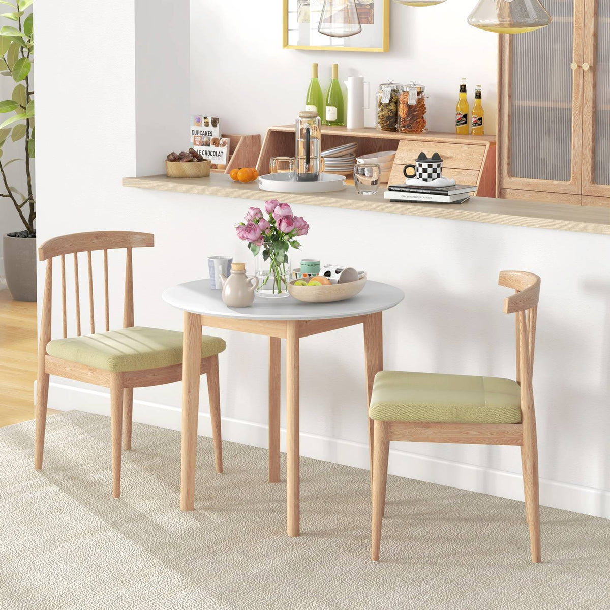 Dining Table, Round Kitchen Table For 2 People, Dining Room Table With Country House Style, For Living Room, Solid Wood, Ø75 X 76 Cm, White