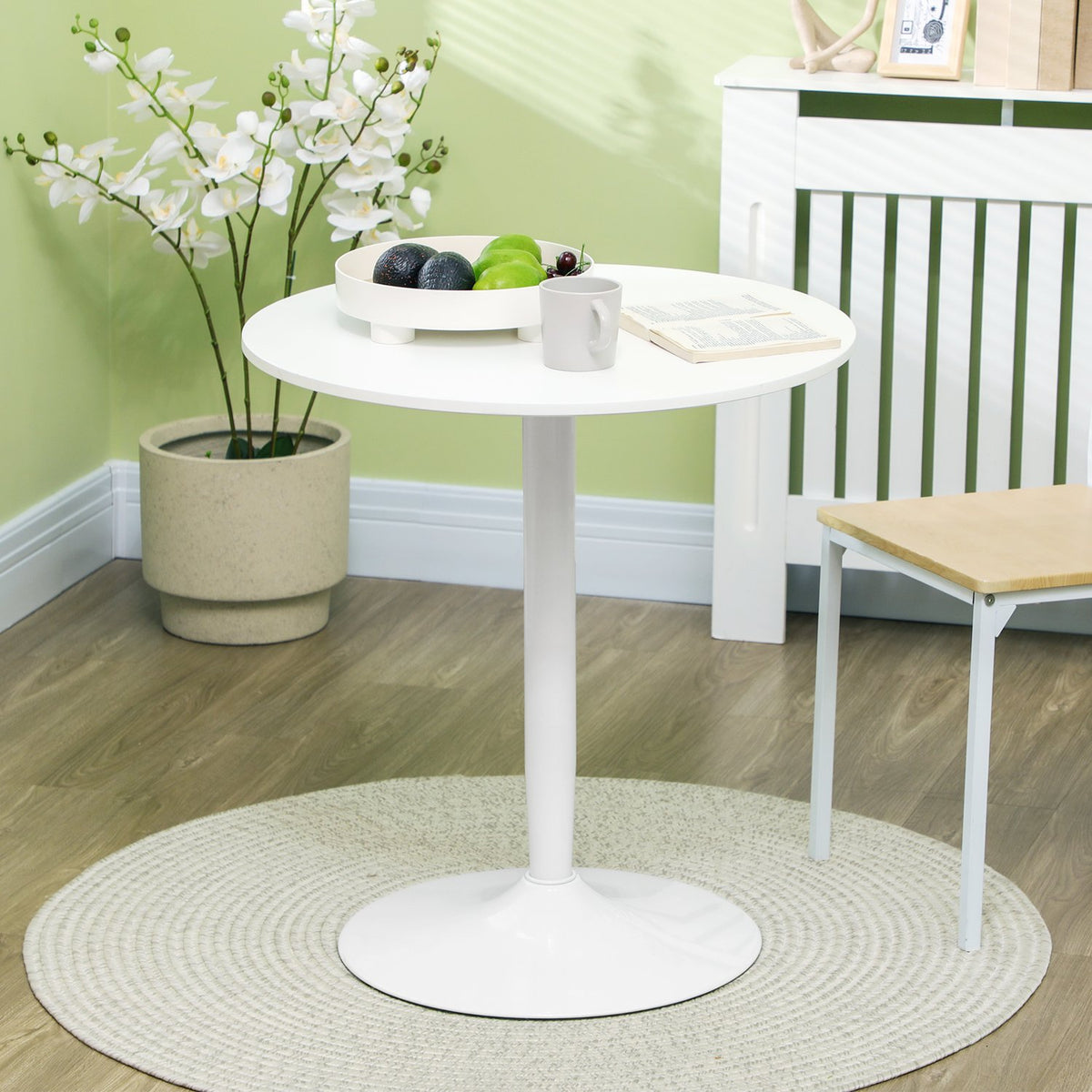 Dining Table, Round Kitchen Table, Modern Dining Room Table For 2 People, Bar Table, Pillar Table With Steel Legs, Non-Slip Footrest, Ø70 X 75 Cm, White