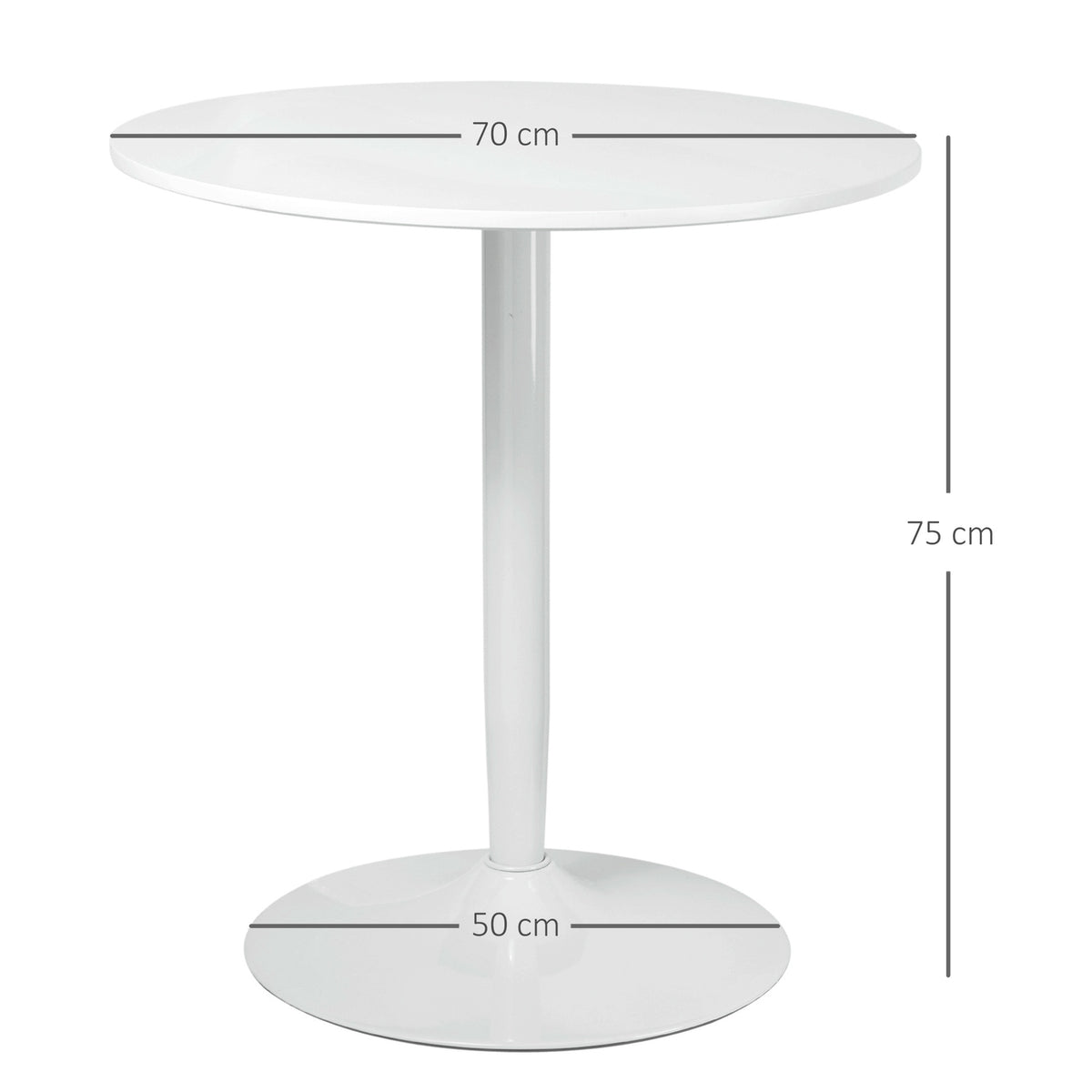 Dining Table, Round Kitchen Table, Modern Dining Room Table For 2 People, Bar Table, Pillar Table With Steel Legs, Non-Slip Footrest, Ø70 X 75 Cm, White