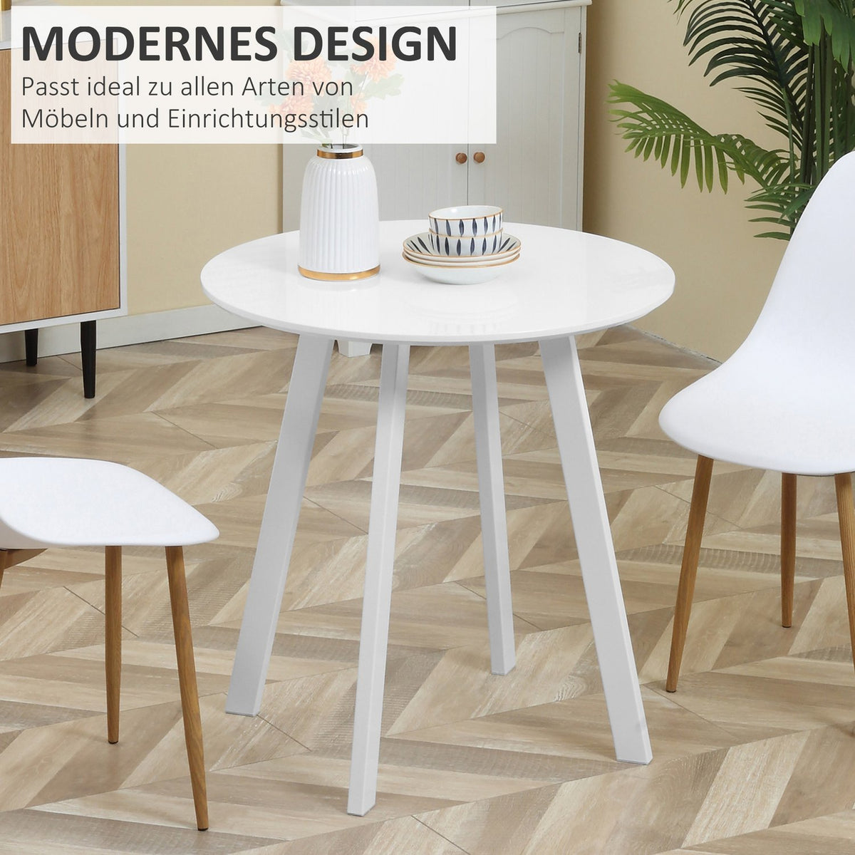 Dining Table Round Kitchen Table, Side Table, Dining Room Table, Beveled Legs, White, 72X72X75Cm