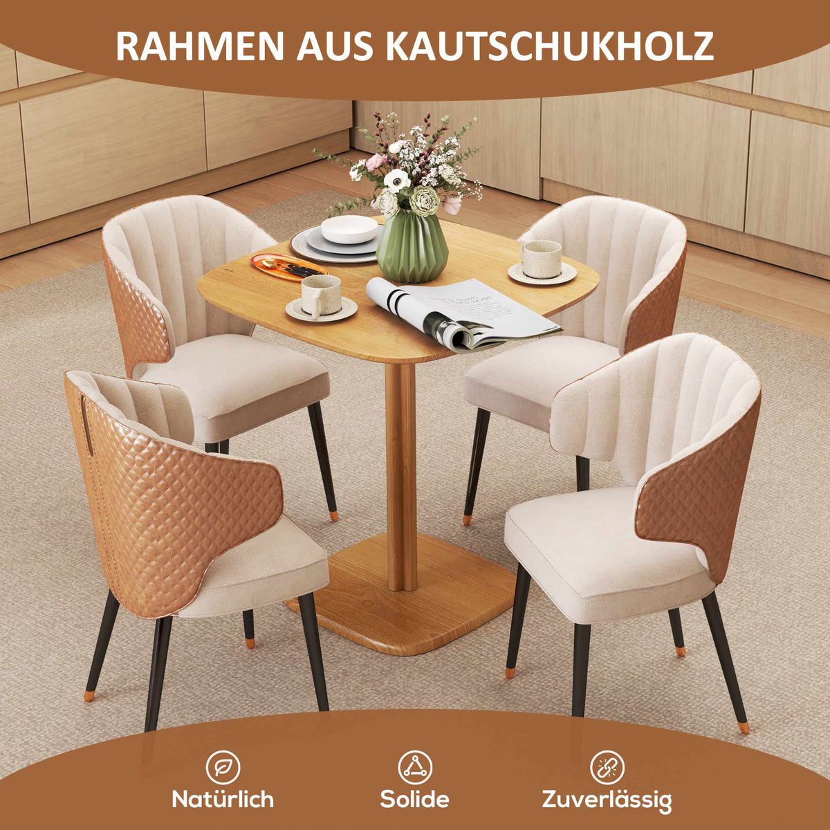 Dining Table, Rubberwood, 70x70 cm, Rounded Corners