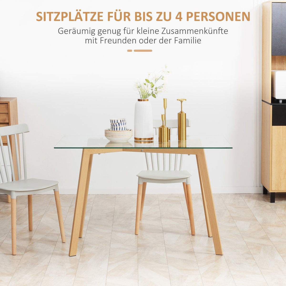 Dining Table for 4, Glass Top, Steel Frame, 120x60 cm