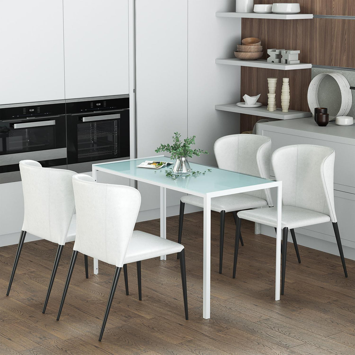 Dining Table for 4, Tempered Glass Top, Metal Legs