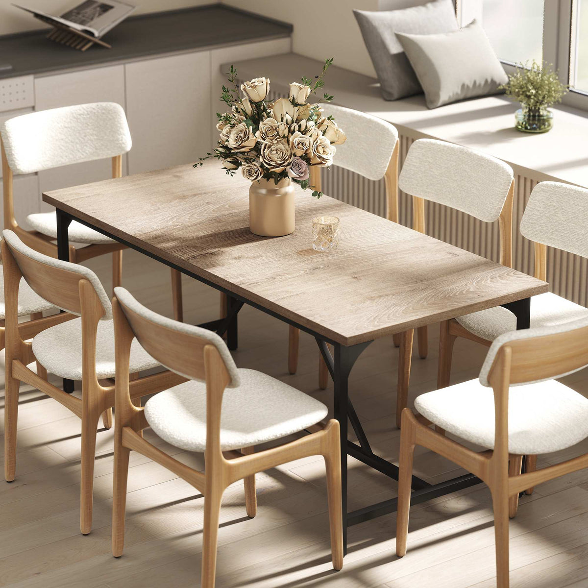 Dining Table for 6-8, Wood Look, 180 x 80 x 75.5 cm