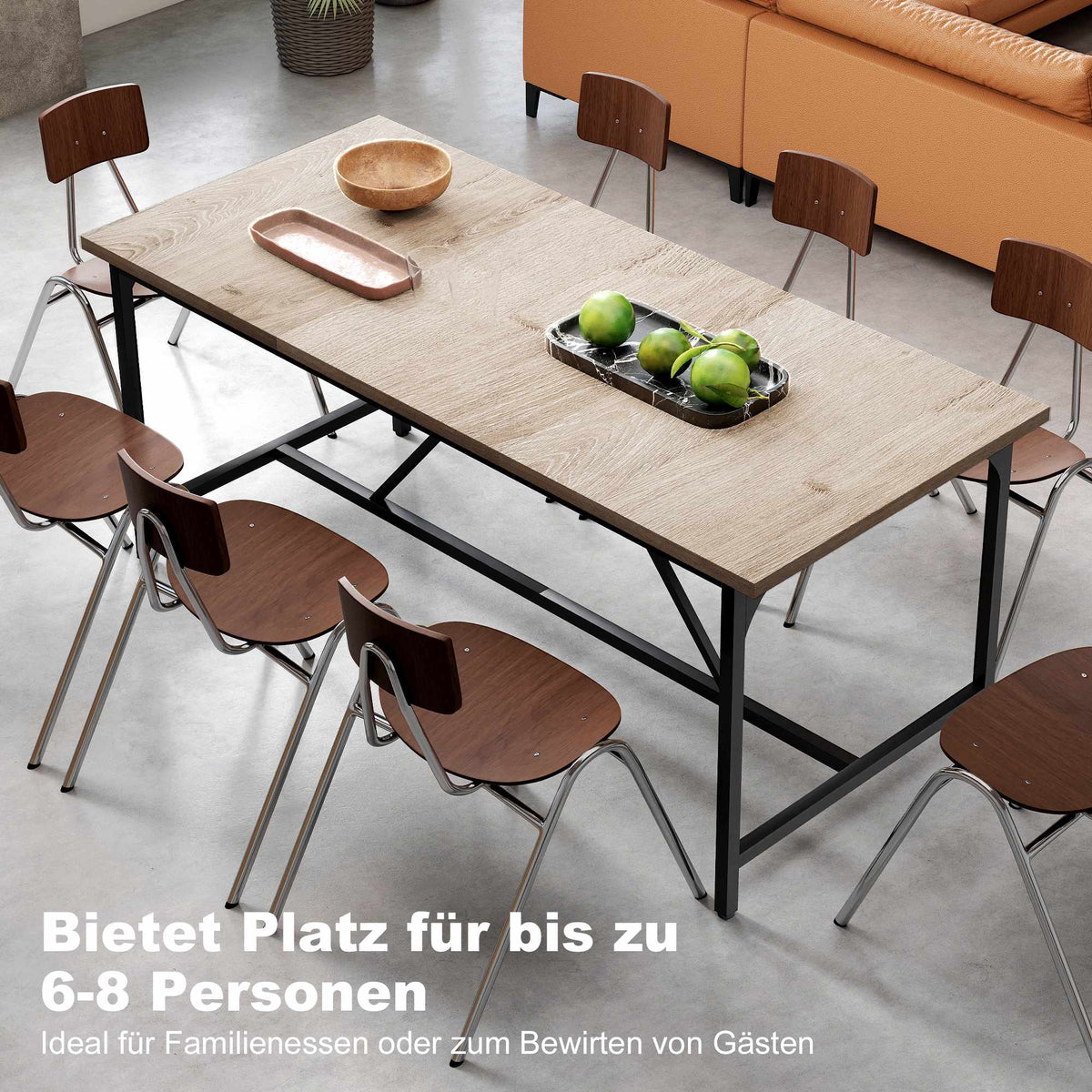 Dining Table for 6-8, Wood Look, 180 x 80 x 75.5 cm
