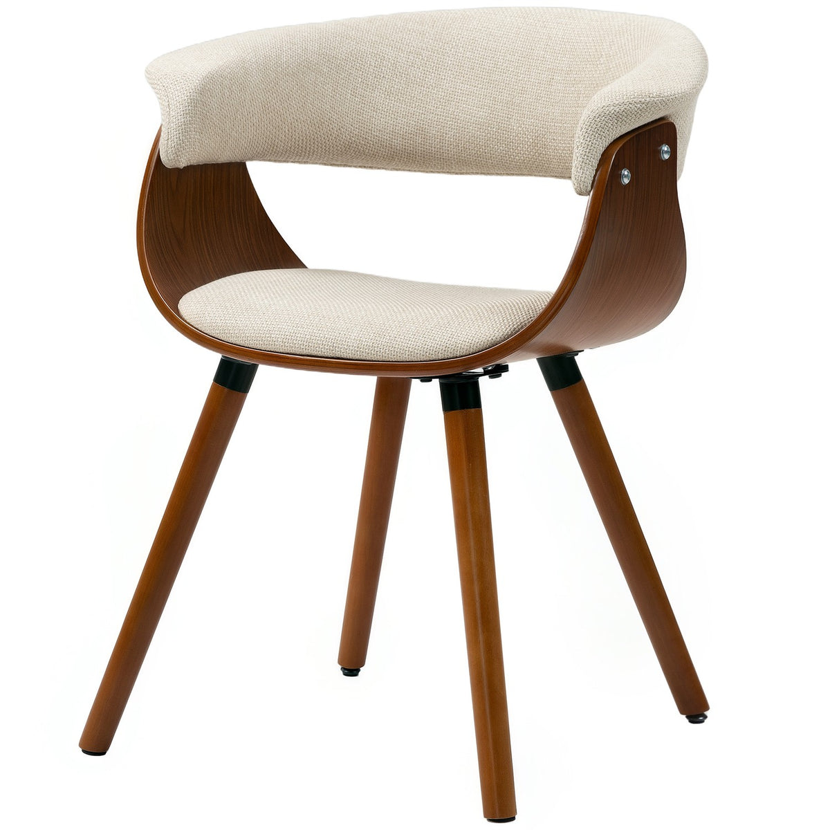 Dining chair, linen-look fabric, curved backrest, wooden legs, beige
