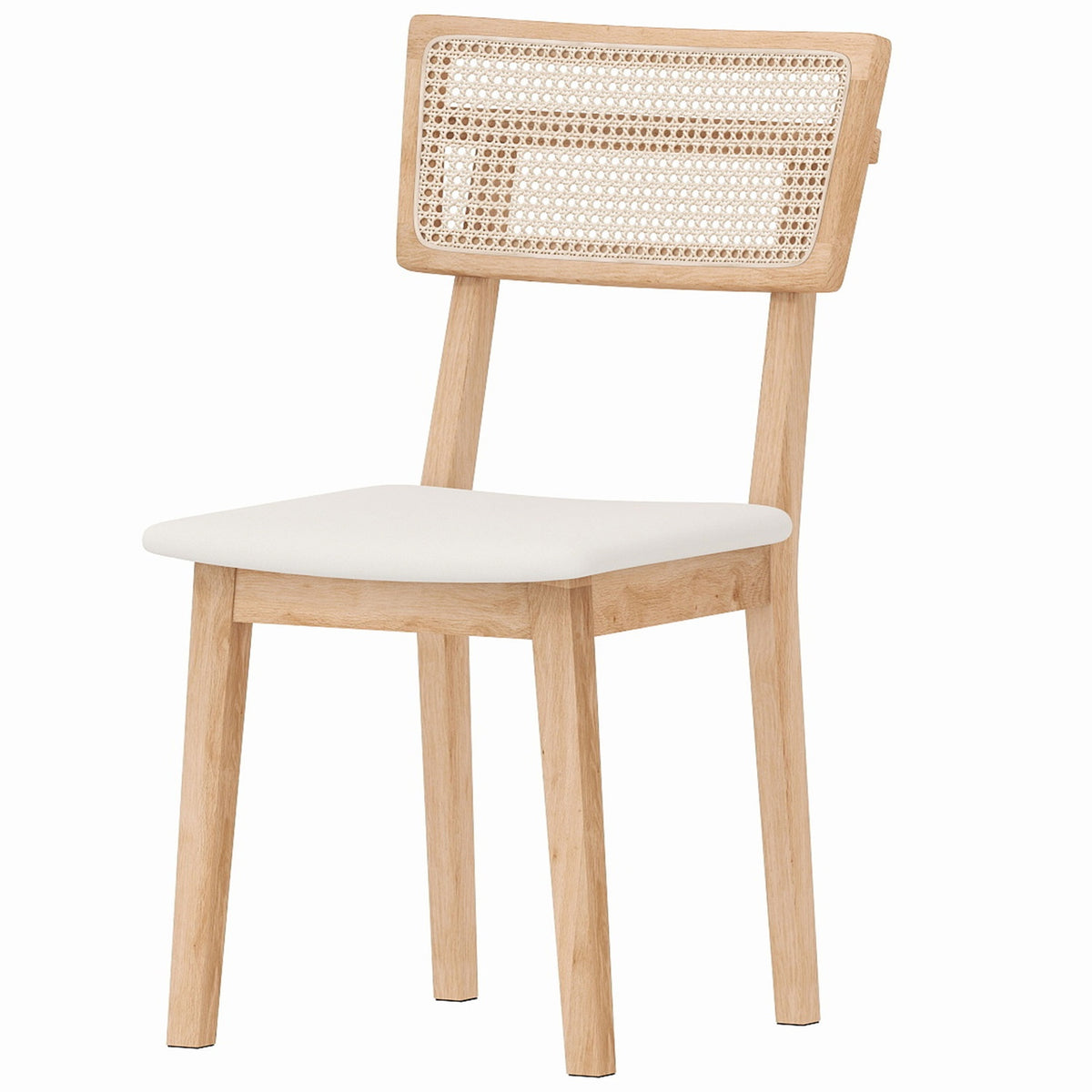 Dining chair, rattan backrest, imitation leather seat, rubber wood, natural wood