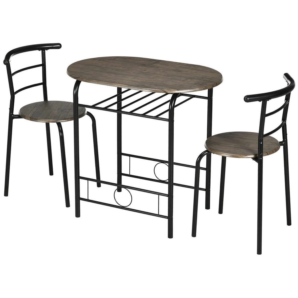Dining group, dining table with 2 chairs, oval kitchen table with storage compartment, kitchen table set, table group for kitchen, metal, black