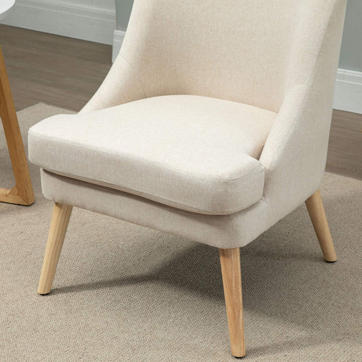 Dining room chair Modern kitchen chair with armrest, upholstered chair in linen touch, wood, white, 63x69x79.5 cm