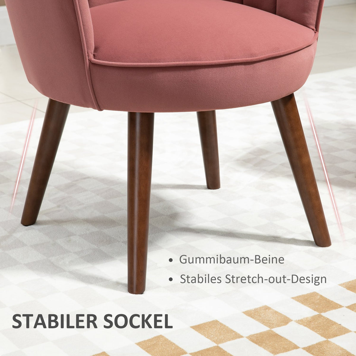 Dining room chair, kitchen chair, armchair with backrest, living room chair, polyester, rubber wood, pink, 66 x 72 x 79 cm