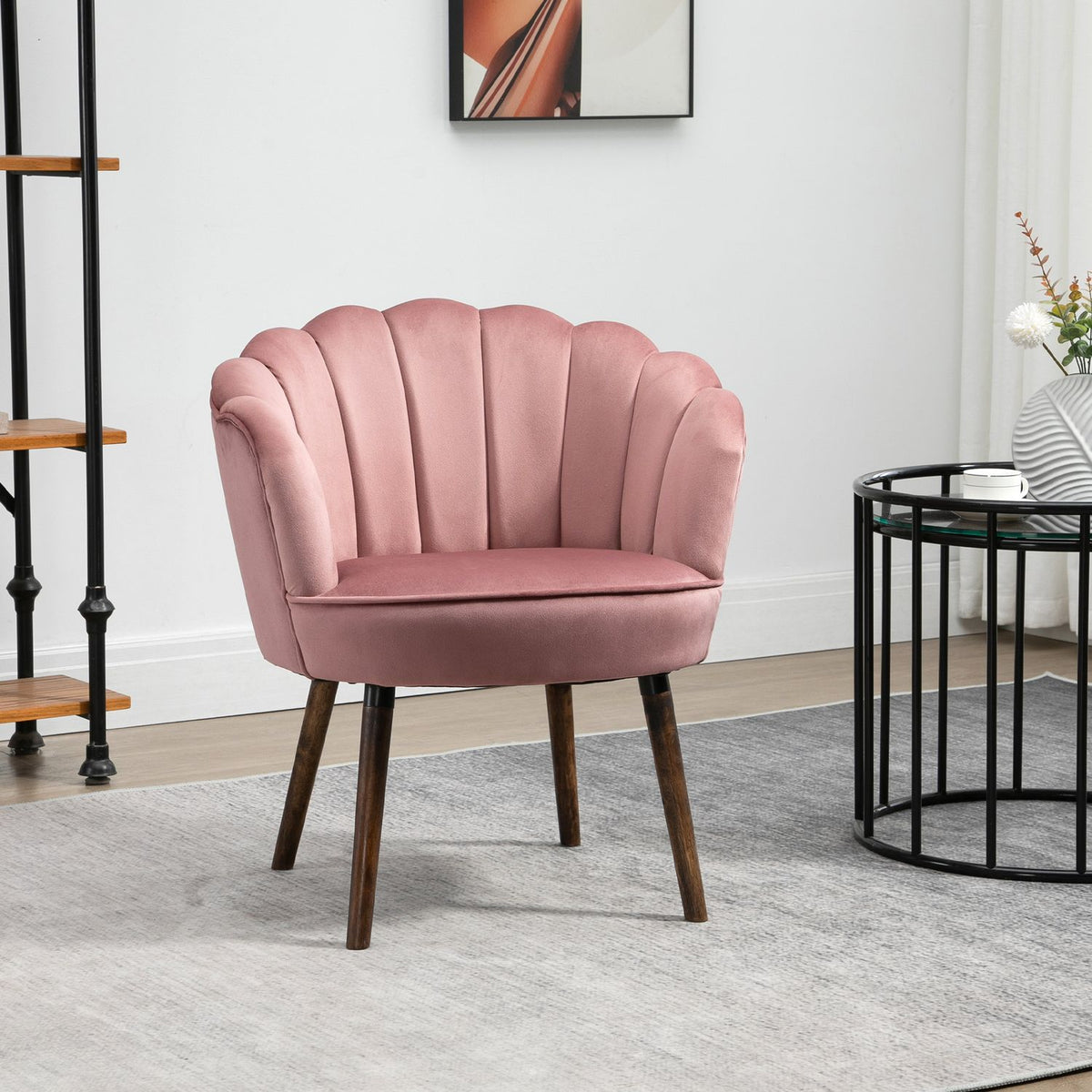 Dining room chair, kitchen chair, armchair with backrest, living room chair, polyester, rubber wood, pink, 66 x 72 x 79 cm
