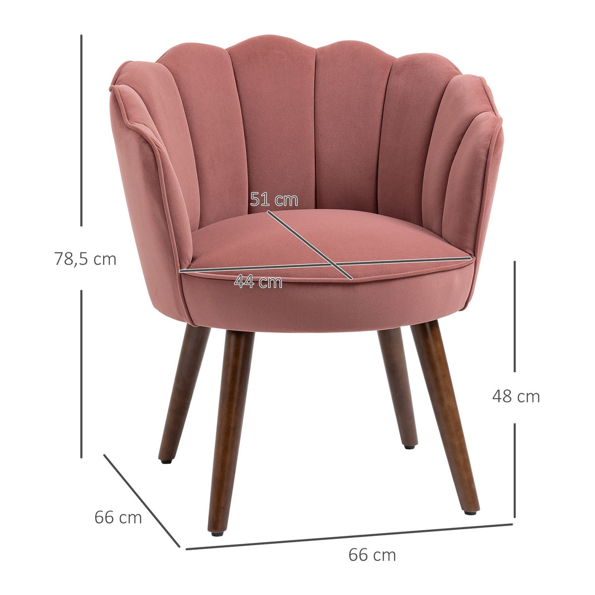 Dining room chair, kitchen chair, armchair with backrest, living room chair, polyester, rubber wood, pink, 66 x 72 x 79 cm