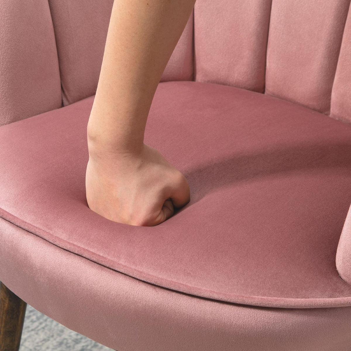 Dining room chair, kitchen chair, armchair with backrest, living room chair, polyester, rubber wood, pink, 66 x 72 x 79 cm
