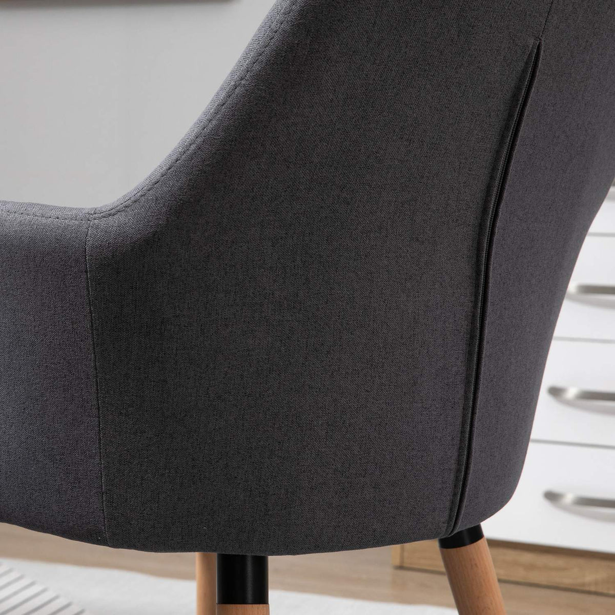 Dining room chair, living room chair, upholstered chair with anti-slip, linen fabric, beech wood, dark gray + natural, 56x60x85 cm