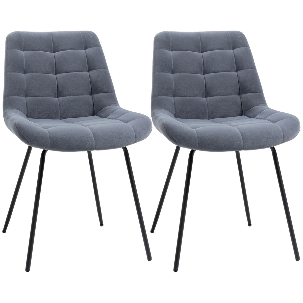 Dining room chair set of 2 chairs with backrest, velvet cover, retro design, steel legs, gray, for living room