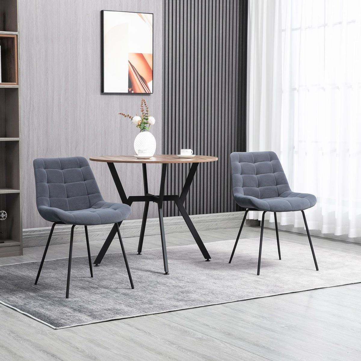 Dining room chair set of 2 chairs with backrest, velvet cover, retro design, steel legs, gray, for living room