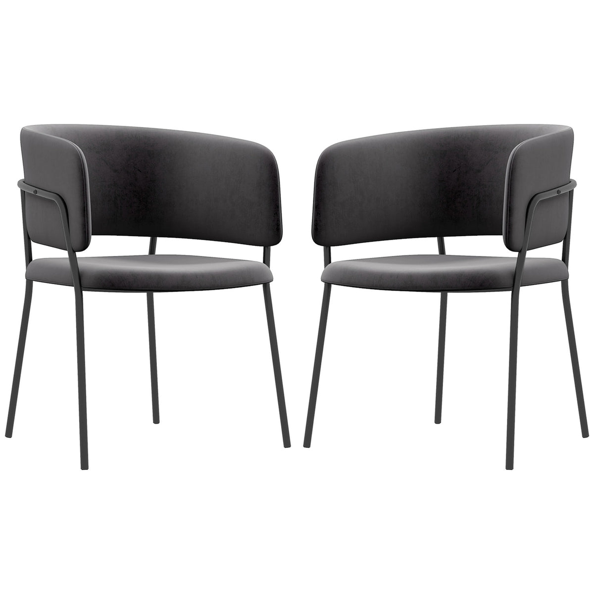 Dining room chairs set of 2 kitchen chairs with backrest, steel legs, upholstered chair with velvet look for living room, kitchen, gray 57 x 53 x 73 cm
