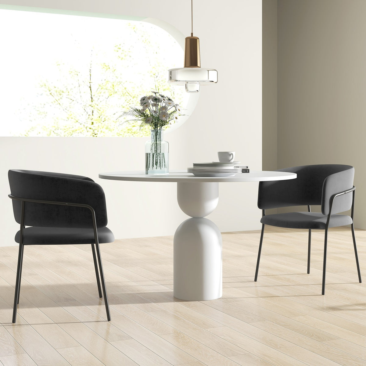 Dining room chairs set of 2 kitchen chairs with backrest, steel legs, upholstered chair with velvet look for living room, kitchen, gray 57 x 53 x 73 cm
