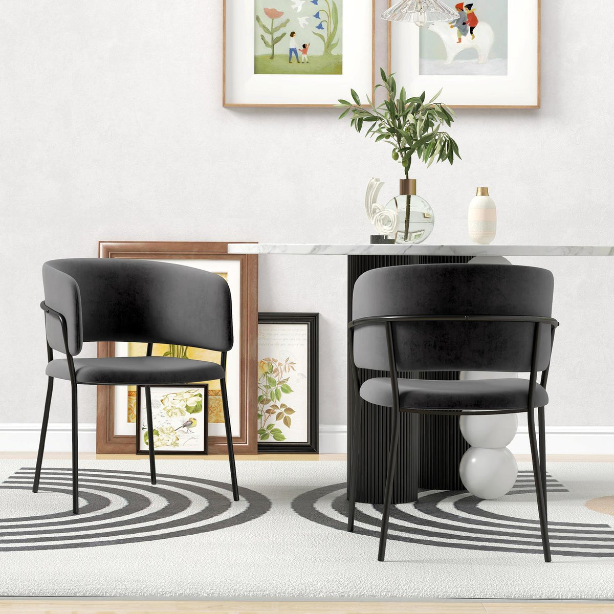 Dining room chairs set of 2 kitchen chairs with backrest, steel legs, upholstered chair with velvet look for living room, kitchen, gray 57 x 53 x 73 cm