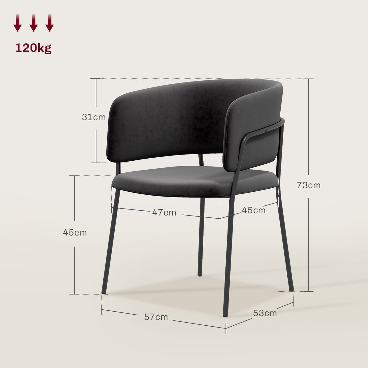 Dining room chairs set of 2 kitchen chairs with backrest, steel legs, upholstered chair with velvet look for living room, kitchen, gray 57 x 53 x 73 cm