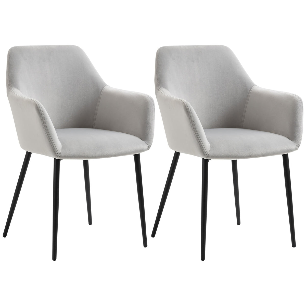 Dining room chairs set of 2 kitchen chairs with backrest, velvet look, upholstered chair with steel legs for living room, light gray 54 x 57 x 80 cm