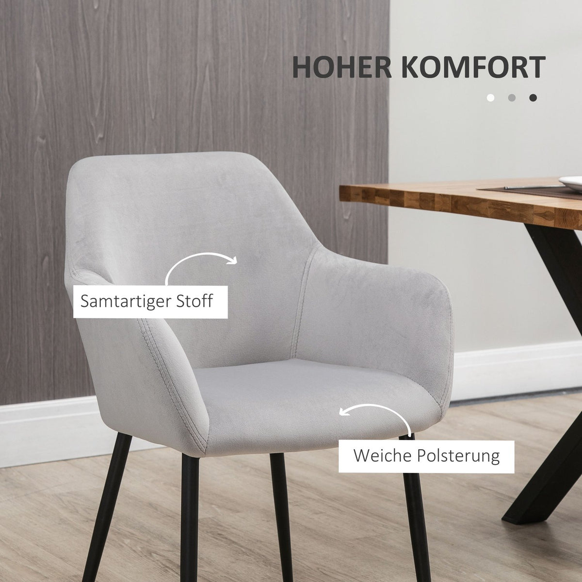 Dining room chairs set of 2 kitchen chairs with backrest, velvet look, upholstered chair with steel legs for living room, light gray 54 x 57 x 80 cm