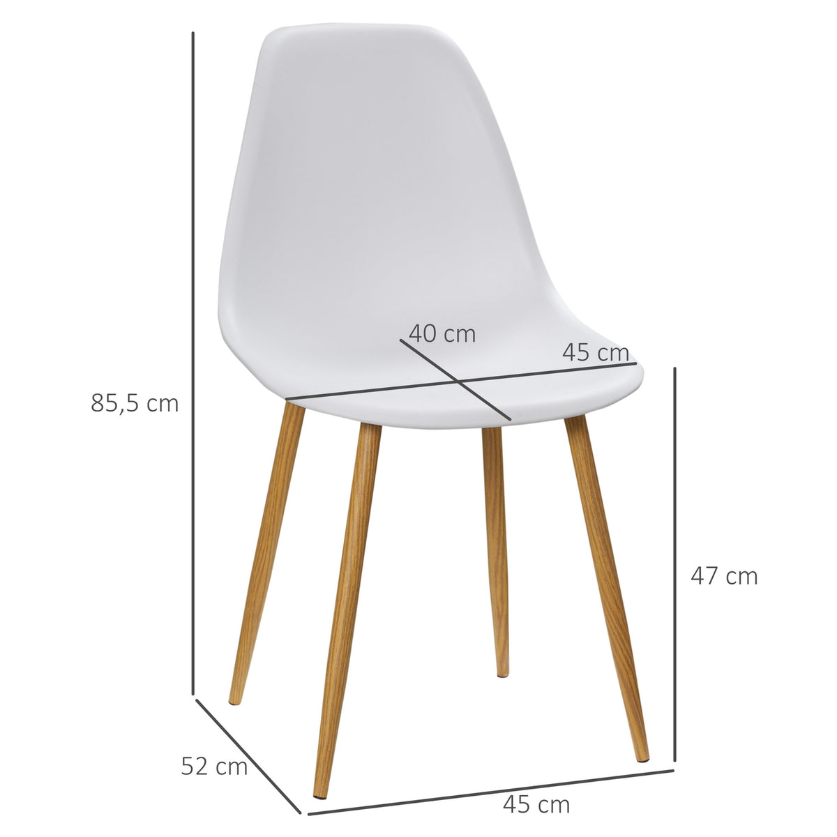 Dining room chairs set of 4 kitchen chairs with backrest, dining room chair with metal legs, for dining room, living room, 45 x 52 x 85.5 cm, white + natural