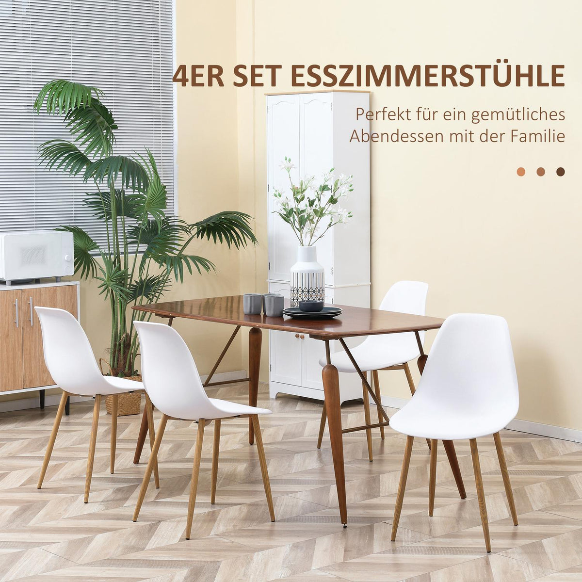 Dining room chairs set of 4 kitchen chairs with backrest, dining room chair with metal legs, for dining room, living room, 45 x 52 x 85.5 cm, white + natural
