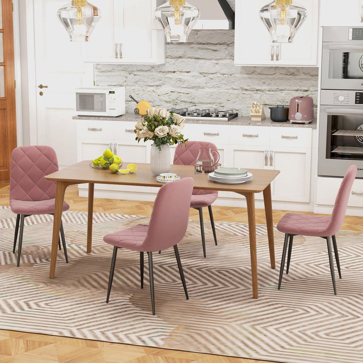 Dining room chairs set of 4 kitchen chairs with backrest, velvet look, armchair 45 x 54 x 87 cm pink