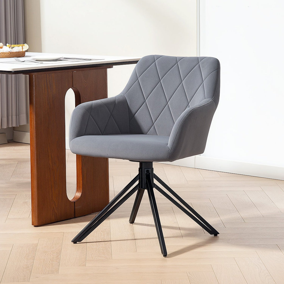 Dining room chair upholstered chair with armrest kitchen chair living room chair velvet look retro design steel gray 58 x 60.5 x 79 cm