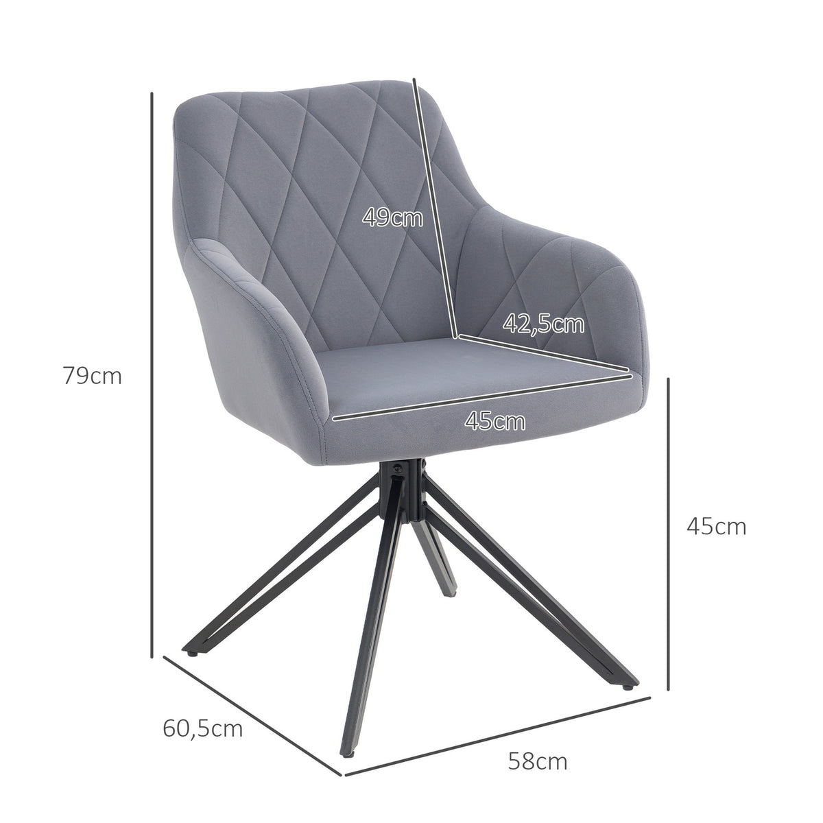 Dining room chair upholstered chair with armrest kitchen chair living room chair velvet look retro design steel gray 58 x 60.5 x 79 cm