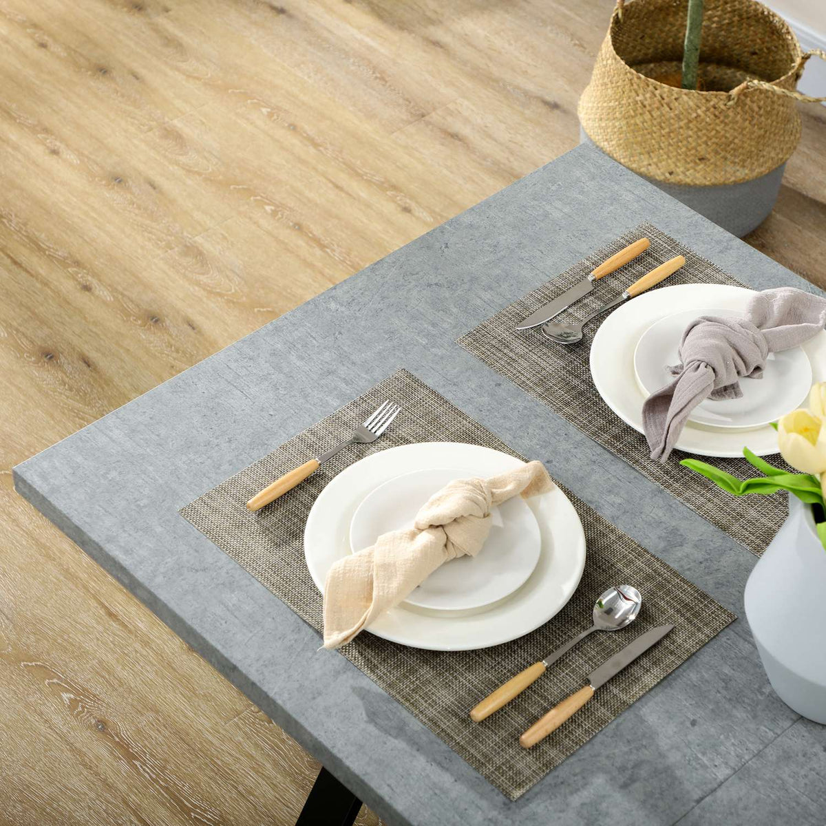 Dining room table for 6 people stone look steel legs gray 140x80x76cm