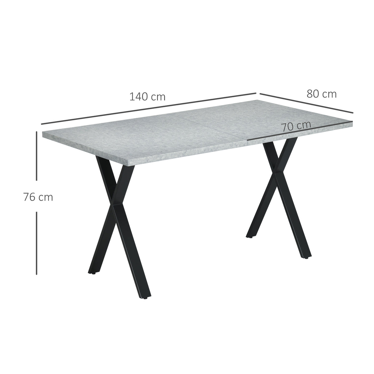 Dining room table for 6 people stone look steel legs gray 140x80x76cm