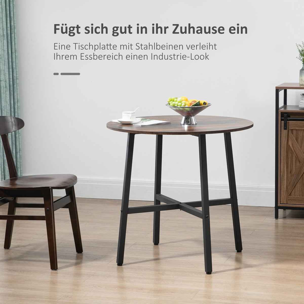 Dining room table, kitchen table for 4 people, living room table for dining room, kitchen, steel, brown, 80 x 80 x 76 cm