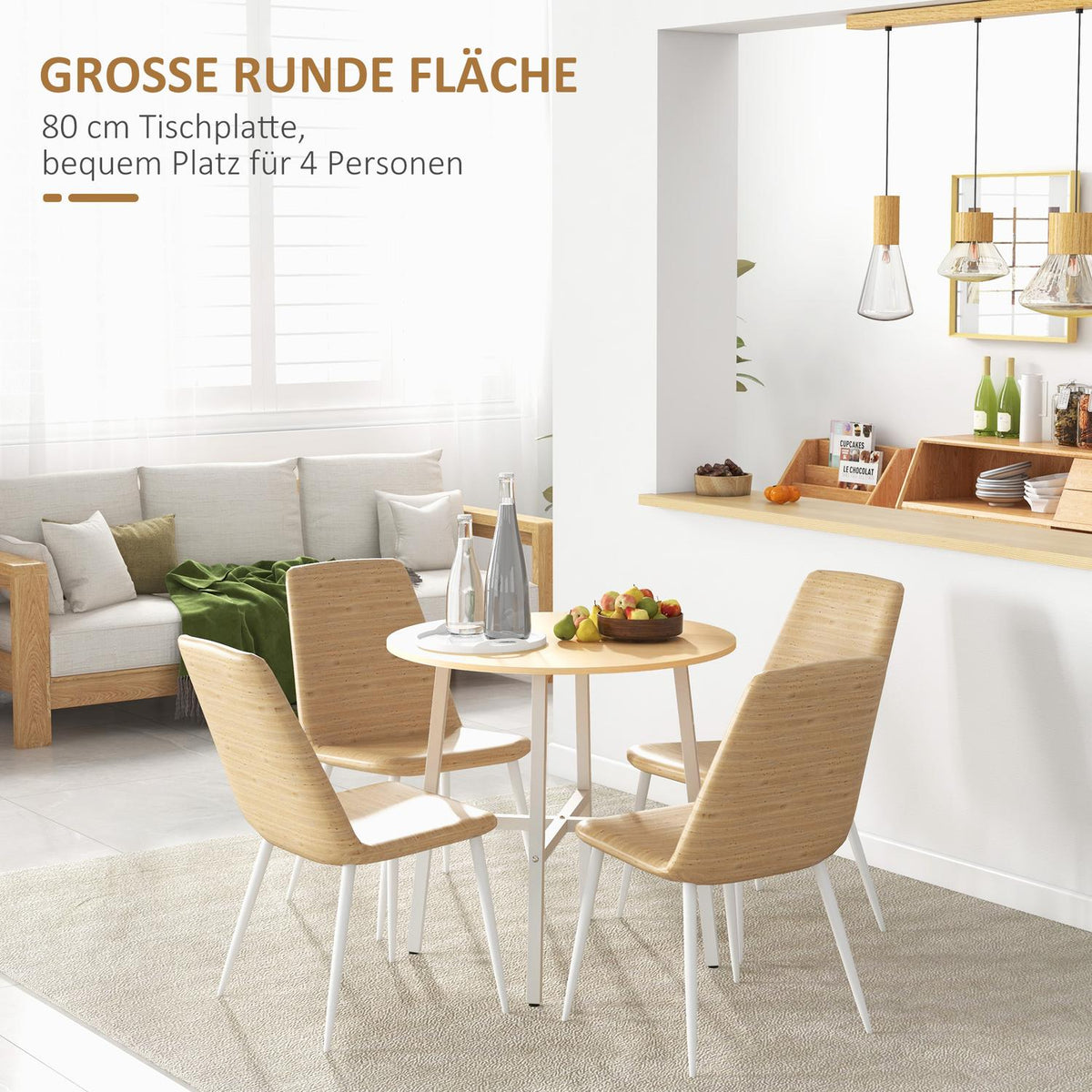 Dining room table, kitchen table for 4 people, modern living room table made of steel and natural wood, 80x80x76 cm for dining room and kitchen