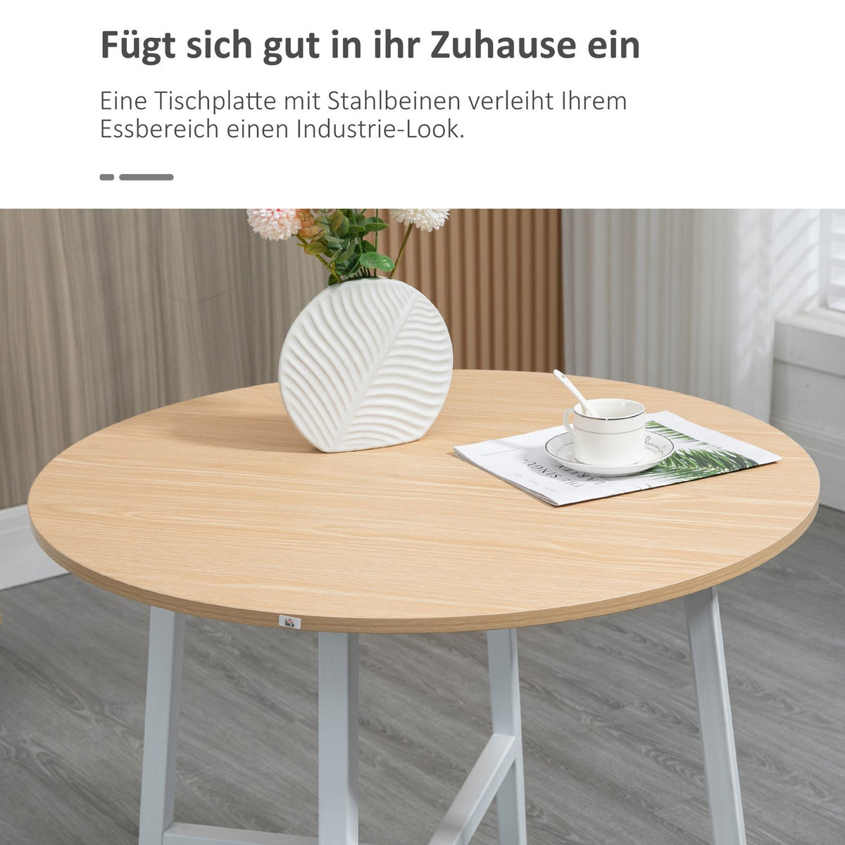 Dining room table, kitchen table for 4 people, modern living room table made of steel and natural wood, 80x80x76 cm for dining room and kitchen
