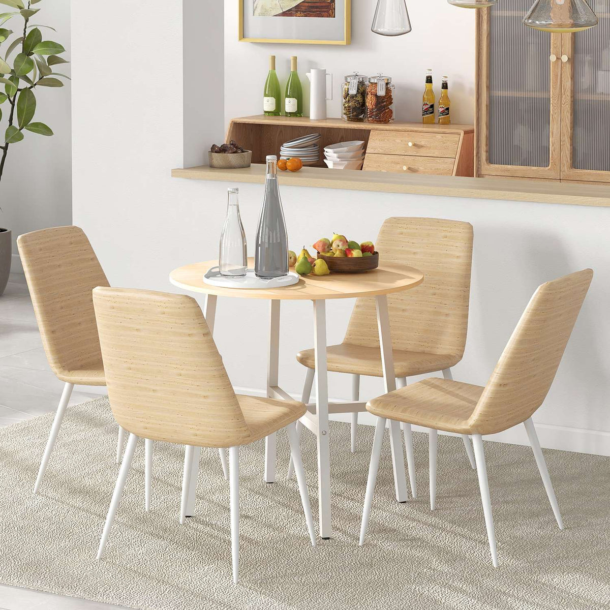 Dining room table, kitchen table for 4 people, modern living room table made of steel and natural wood, 80x80x76 cm for dining room and kitchen