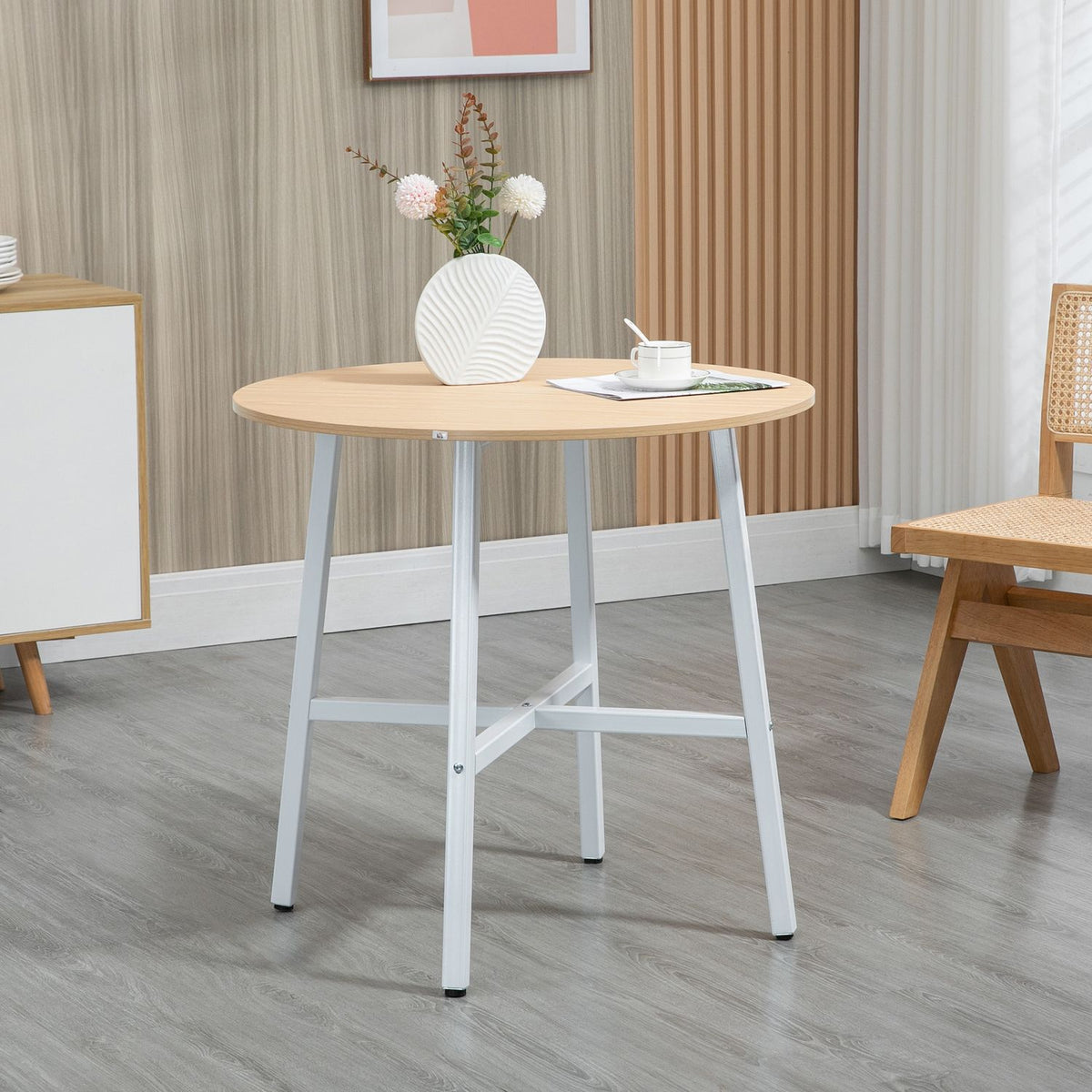 Dining room table, kitchen table for 4 people, modern living room table made of steel and natural wood, 80x80x76 cm for dining room and kitchen