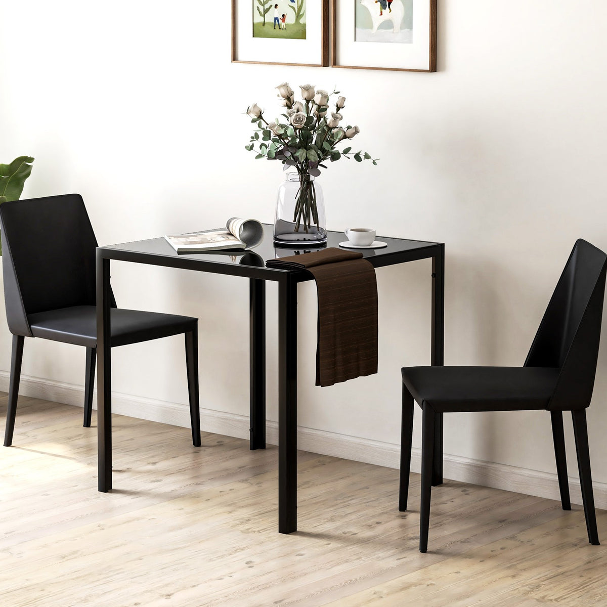 Dining table Square kitchen table for 4 people, dining room table made of tempered glass, load capacity up to 80 kg, for kitchen, dining room, 75 x 75 x 75 cm, black