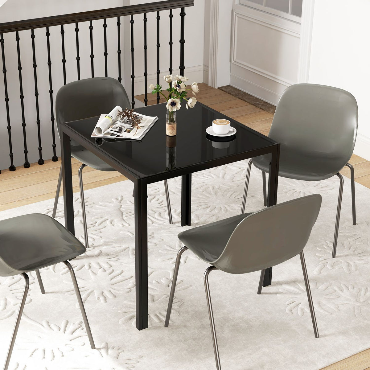 Dining table Square kitchen table for 4 people, dining room table made of tempered glass, load capacity up to 80 kg, for kitchen, dining room, 75 x 75 x 75 cm, black