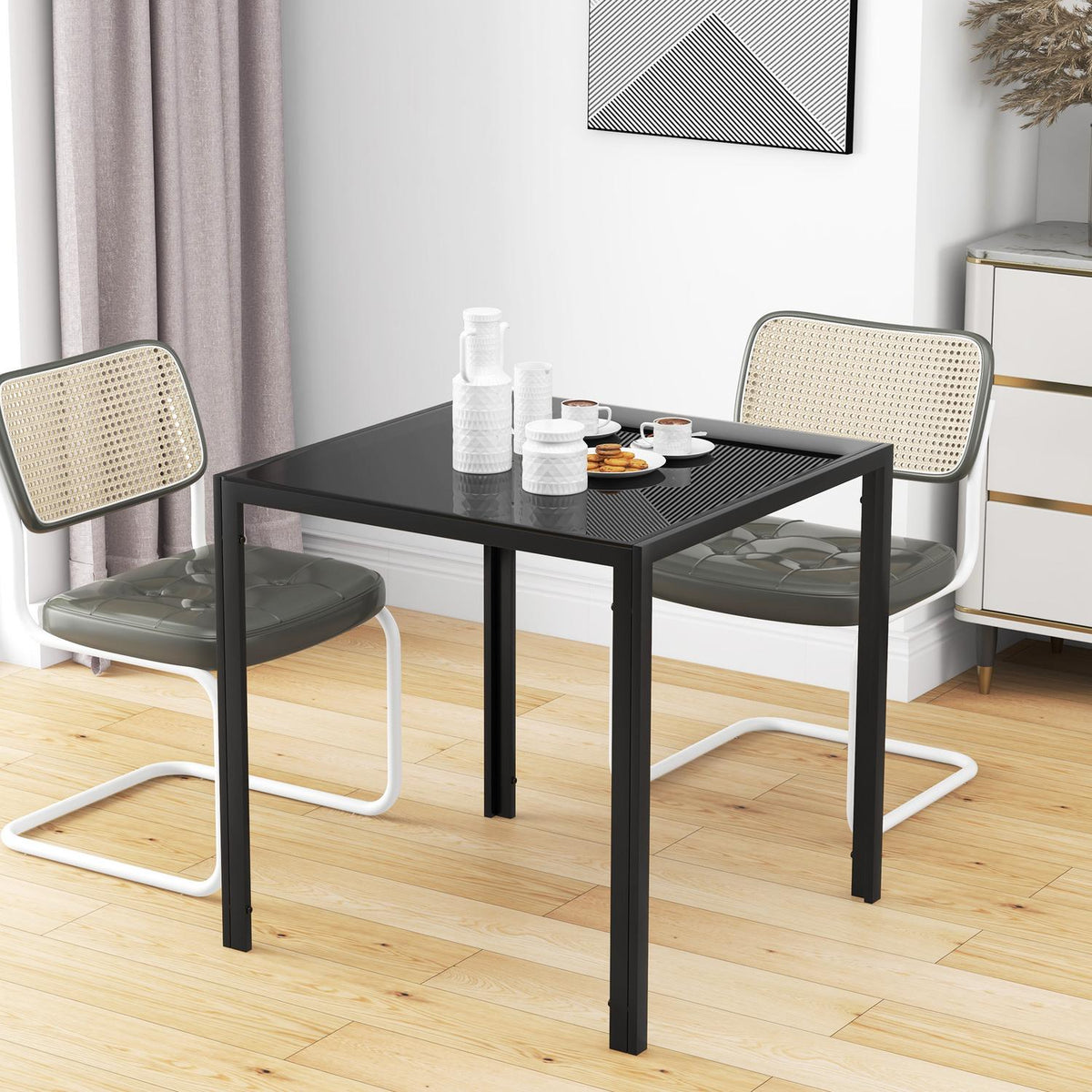Dining table Square kitchen table for 4 people, dining room table made of tempered glass, load capacity up to 80 kg, for kitchen, dining room, 75 x 75 x 75 cm, black
