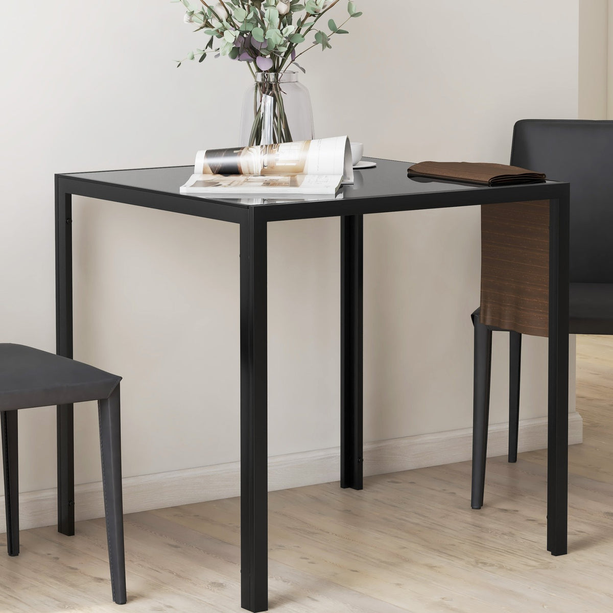 Dining table Square kitchen table for 4 people, dining room table made of tempered glass, load capacity up to 80 kg, for kitchen, dining room, 75 x 75 x 75 cm, black