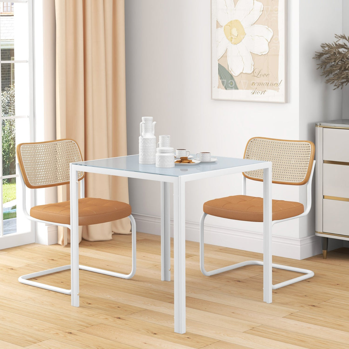 Dining table Square kitchen table for 4 people, dining room table made of tempered glass, load capacity up to 80 kg, for kitchen, dining room, 75 x 75 x 75 cm, white