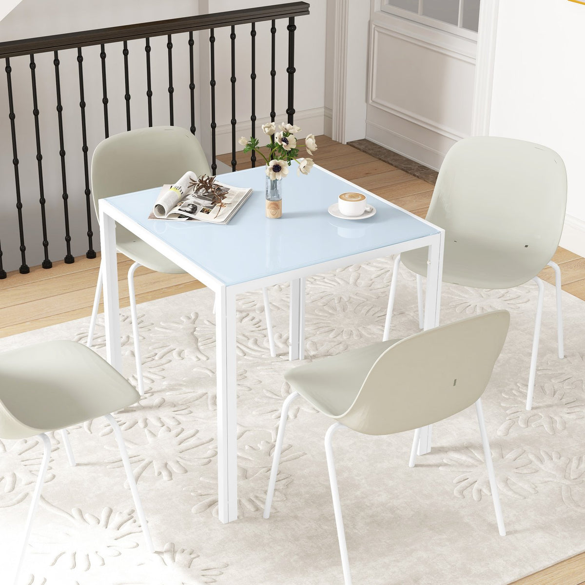 Dining table Square kitchen table for 4 people, dining room table made of tempered glass, load capacity up to 80 kg, for kitchen, dining room, 75 x 75 x 75 cm, white