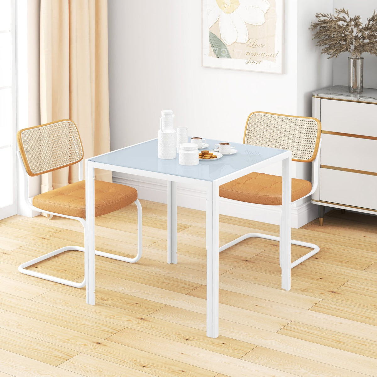 Dining table Square kitchen table for 4 people, dining room table made of tempered glass, load capacity up to 80 kg, for kitchen, dining room, 75 x 75 x 75 cm, white