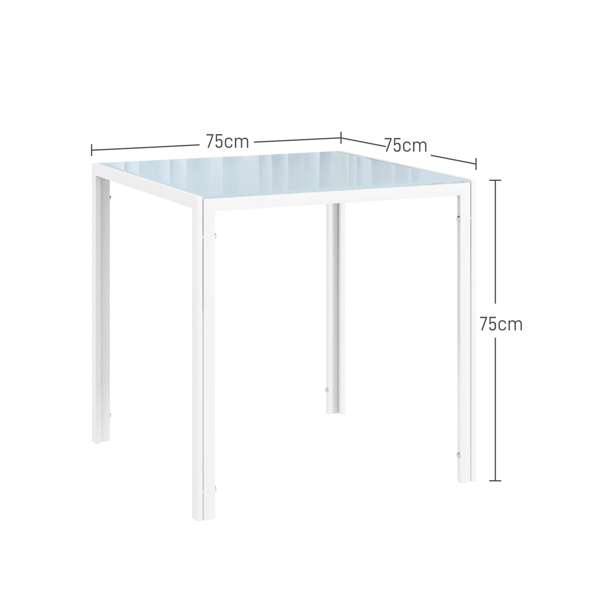 Dining table Square kitchen table for 4 people, dining room table made of tempered glass, load capacity up to 80 kg, for kitchen, dining room, 75 x 75 x 75 cm, white