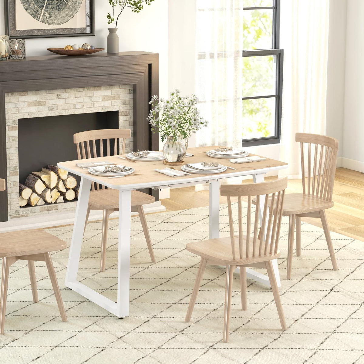 Dining table extendable kitchen table for 4-6 people, rectangular dining room table for kitchen, dining room, steel, 120/160 x 80 x 76 cm, oak