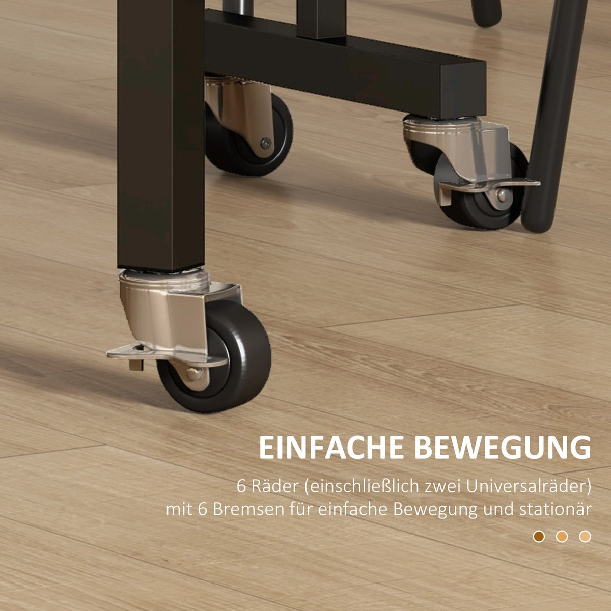 Dining table, folding kitchen table with wheels, steel legs, folding table for 4-6 people, dining room table, 52.5-120 x 80 x 73 cm